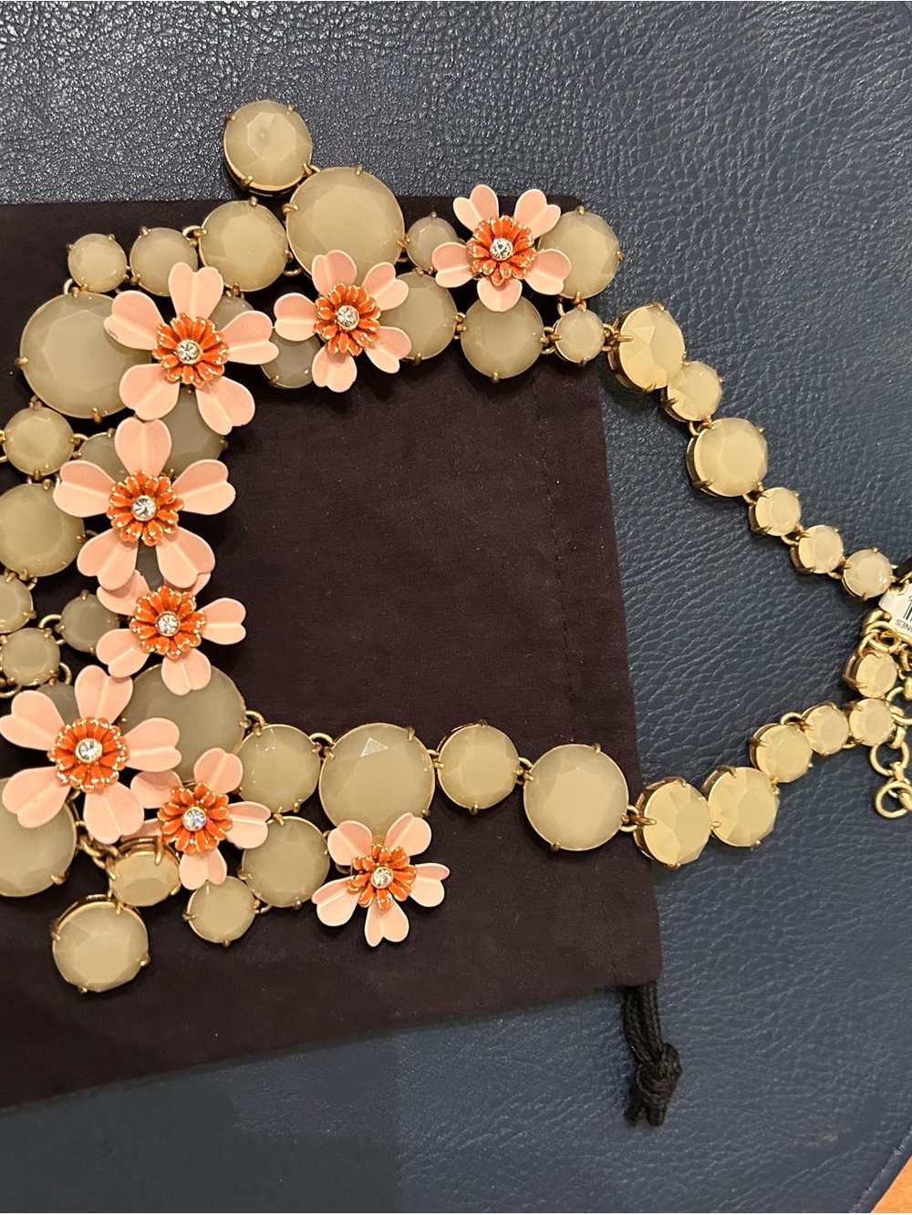 J. Crew Pink and Peach Floral Statement Necklace with Gold-Tone Chain